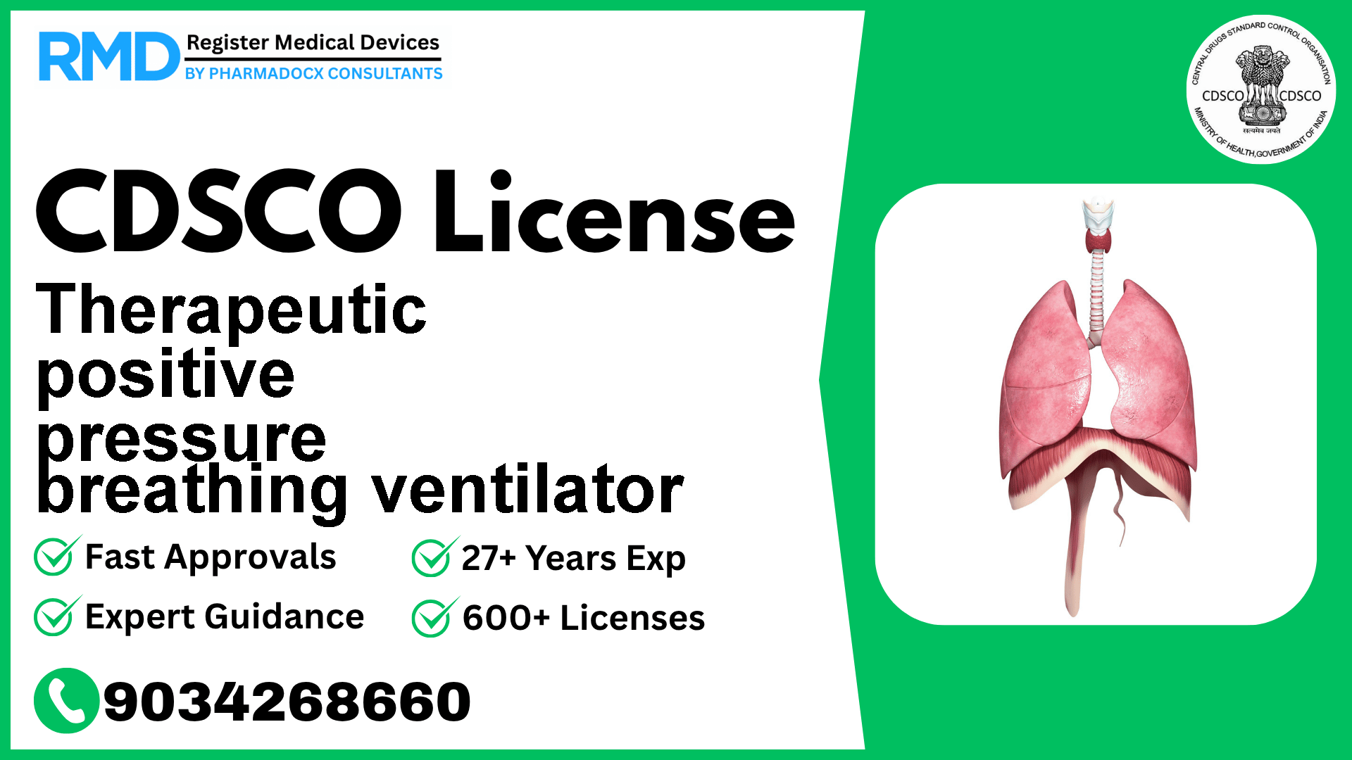 CDSCO License for Therapeutic positive pressure breathing ventilator