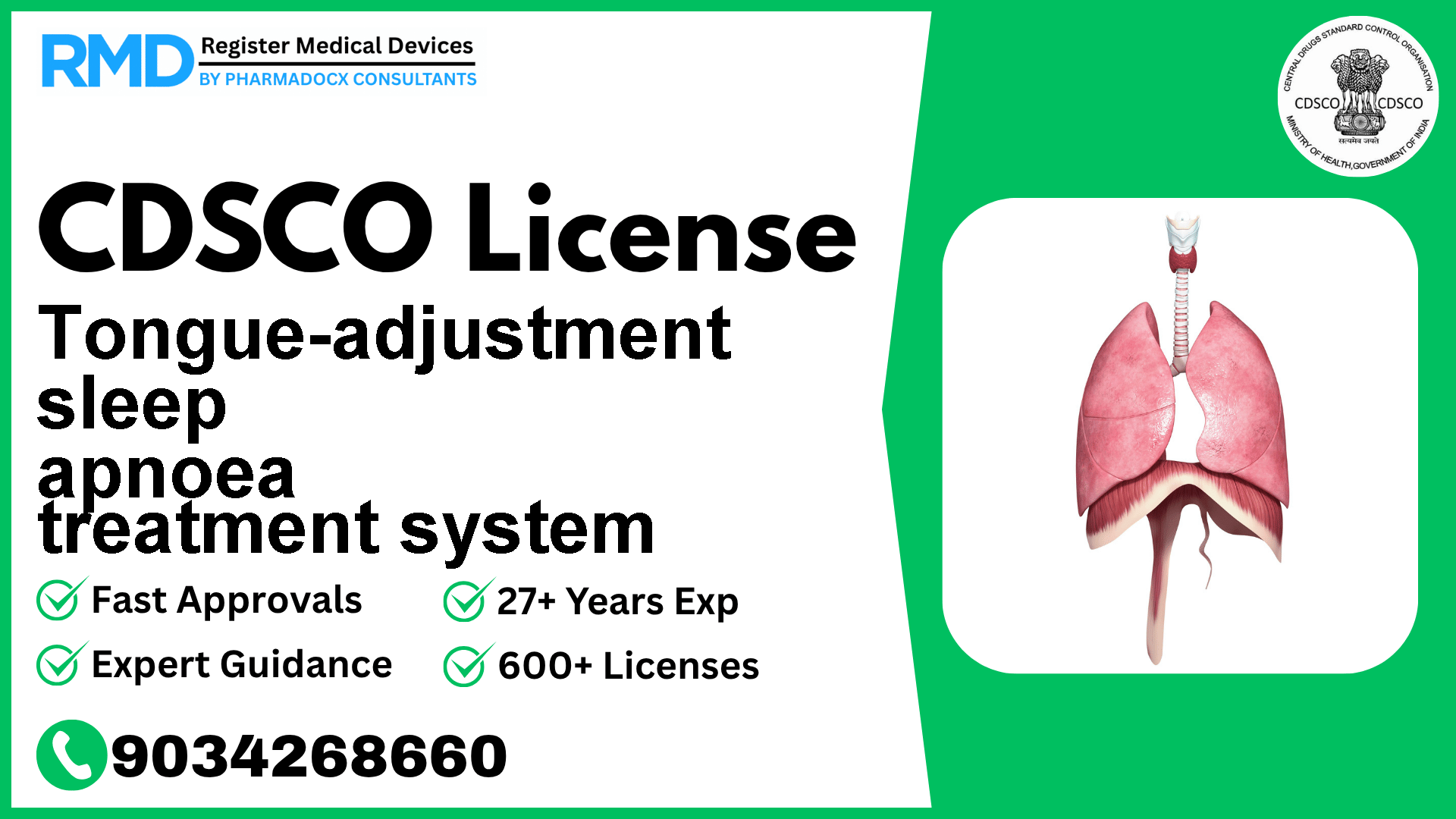 CDSCO License for Tongue-adjustment sleep apnoea treatment system
