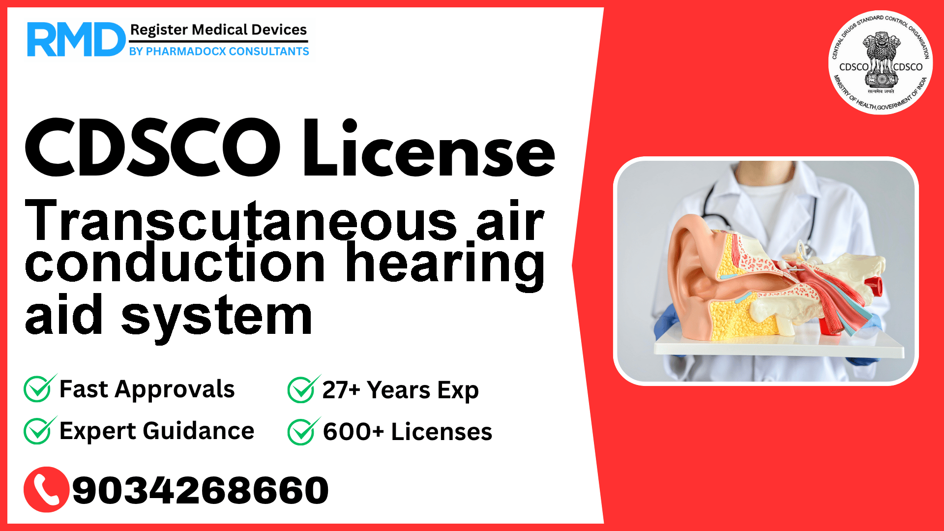 CDSCO License for Transcutaneous air conduction hearing aid system