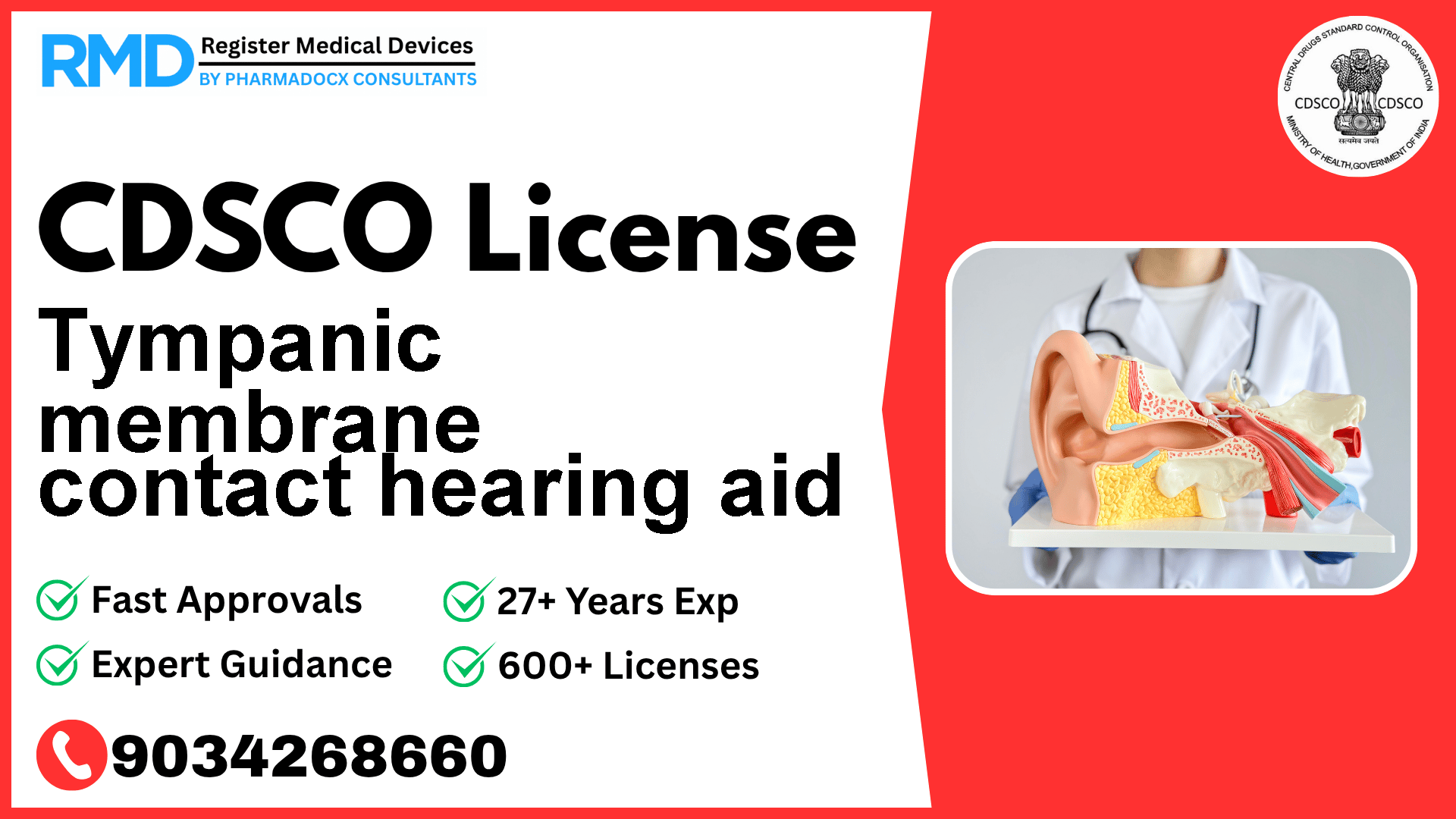 CDSCO License for Tympanic membrane contact hearing aid