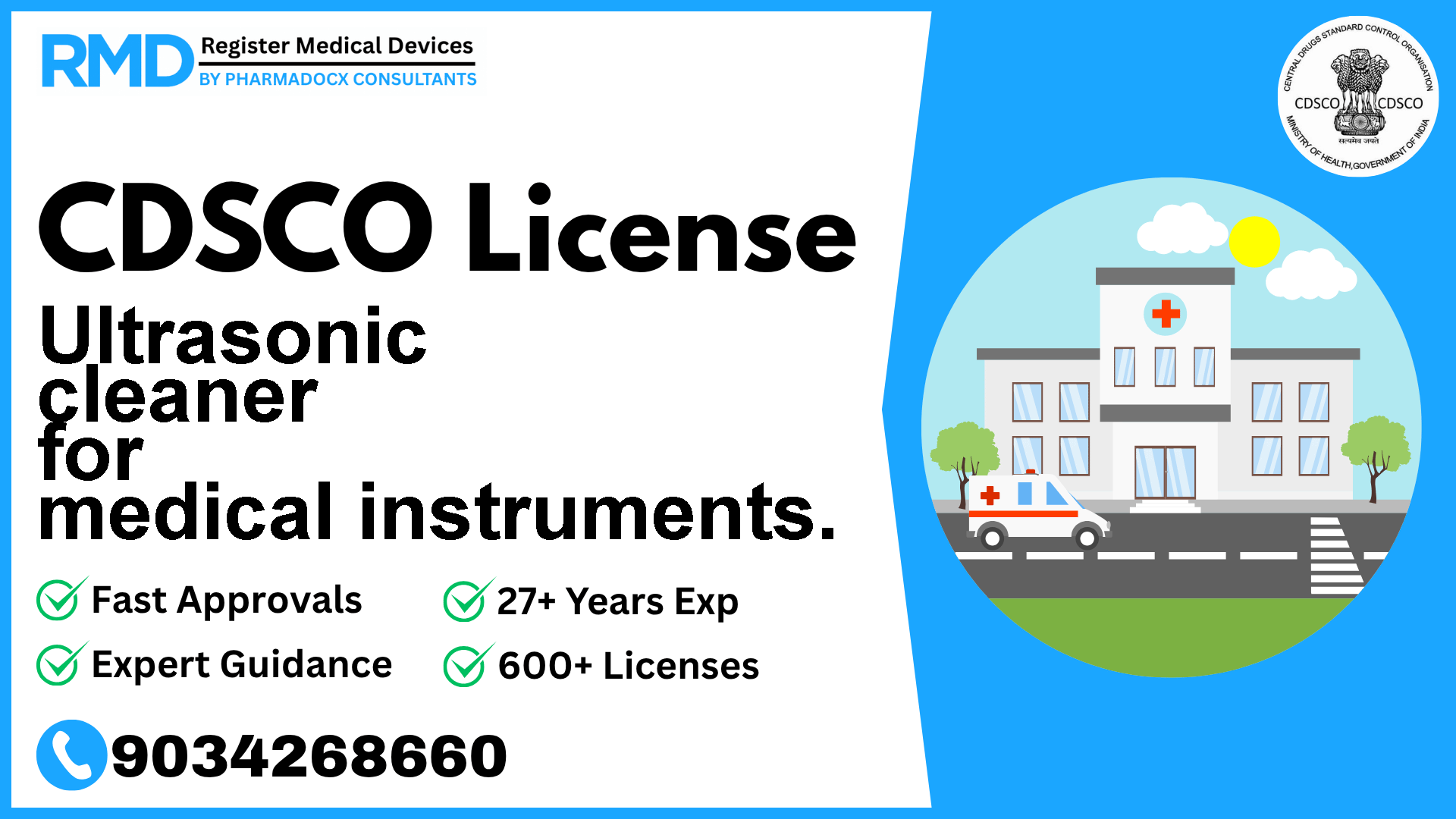 CDSCO License for Ultrasonic cleaner for medical instruments.