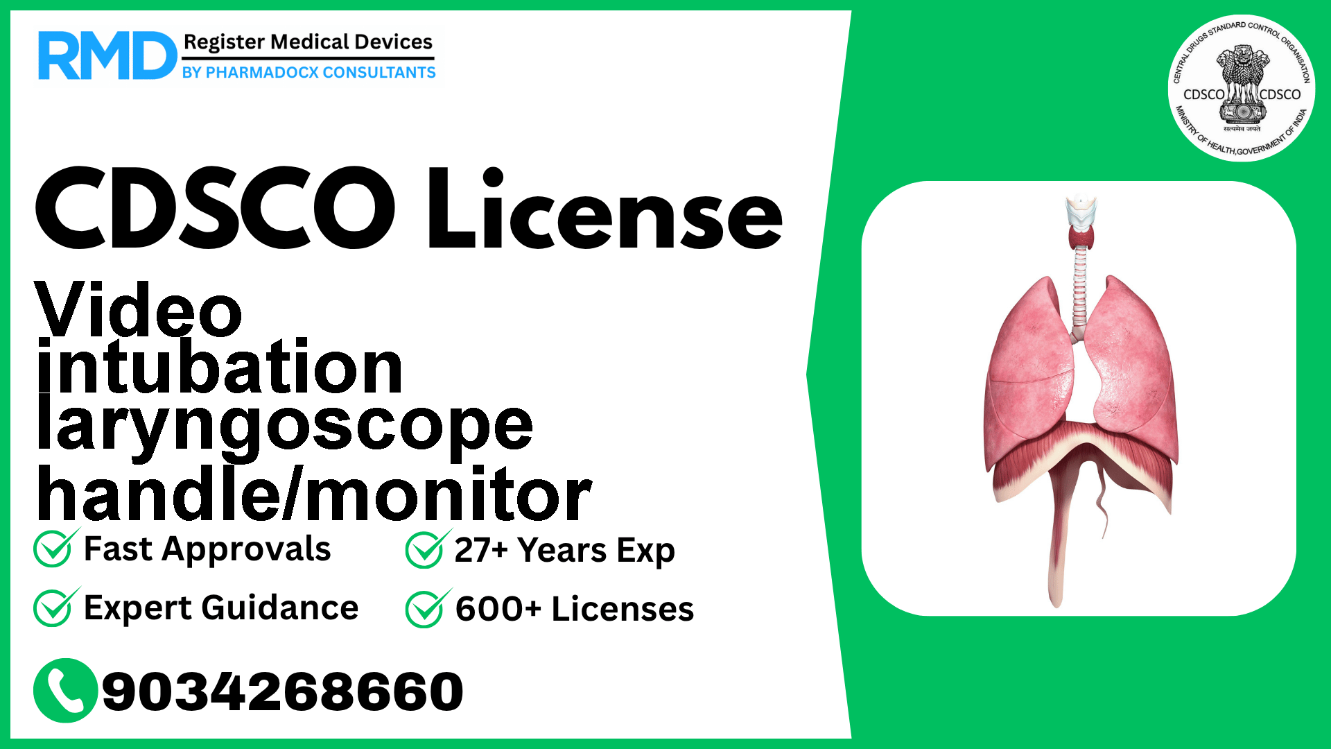 CDSCO License for Video intubation laryngoscope handle/monitor