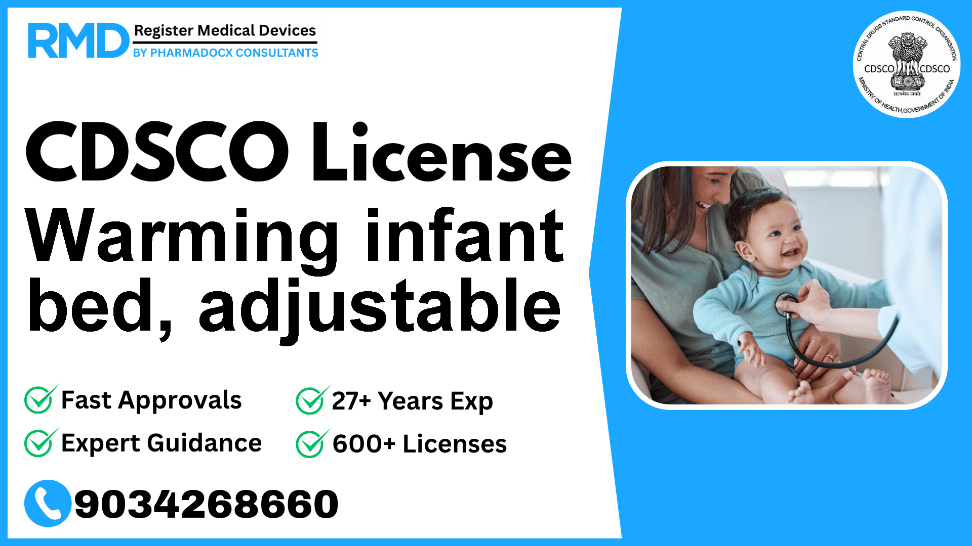 CDSCO License for Warming infant bed, adjustable