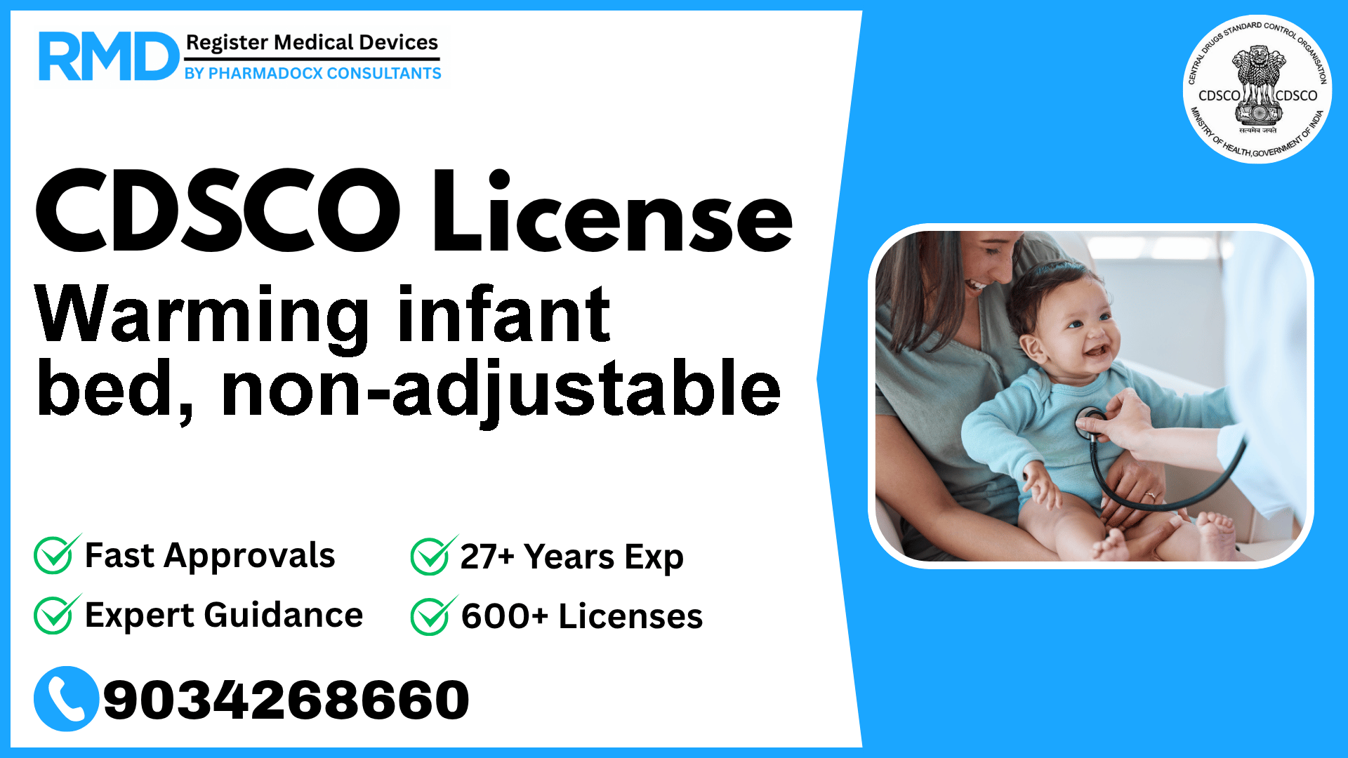 CDSCO License for Warming infant bed, non-adjustable