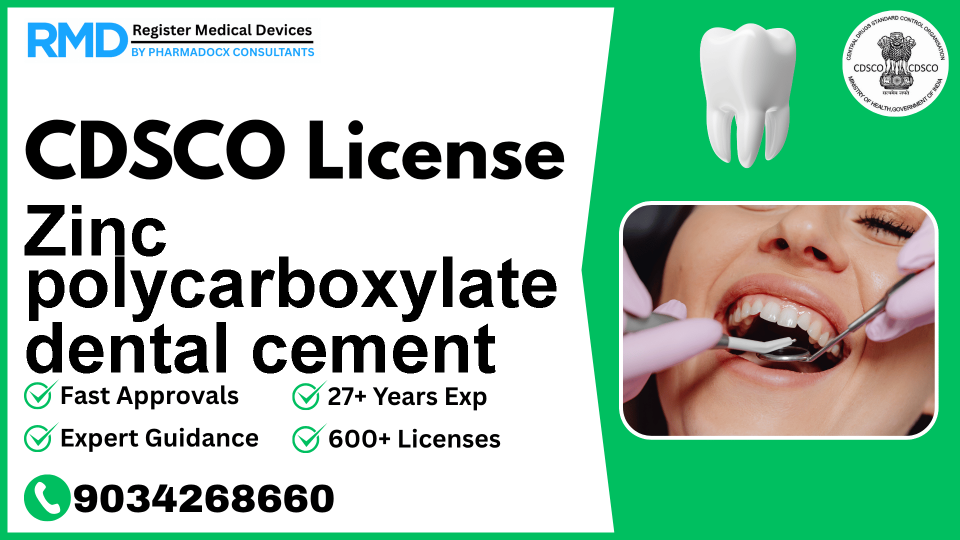 CDSCO License for Zinc polycarboxylate dental cement